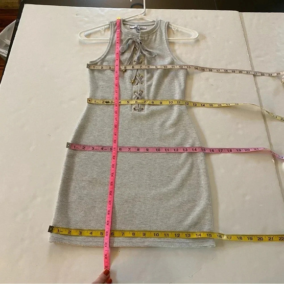 Derek Lam 10 Crosby Lace Up Tank Dress Womens Size XS Grey Melange Ribbed Knit - Picture 7 of 9